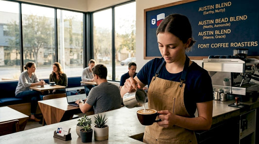 Barista making coffee in Austin café morning