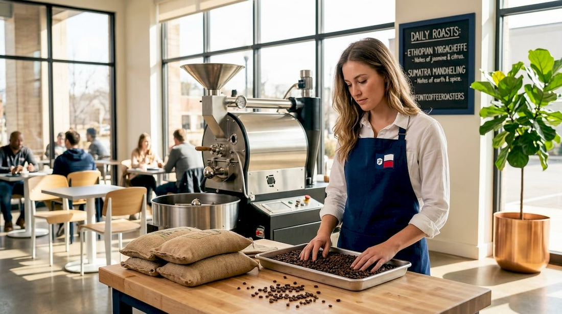 Barista with fresh coffee beans in café