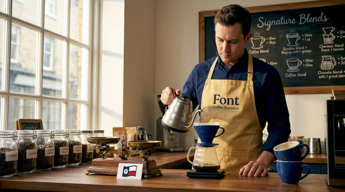 Barista preparing blend at café counter