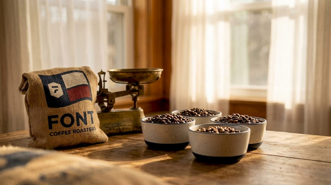 Close-up of assorted single origin coffee beans on table