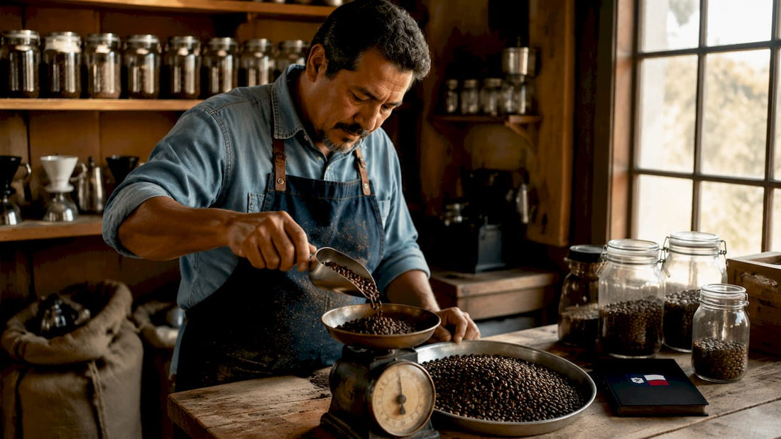 Artisan coffee roaster working in Texas studio