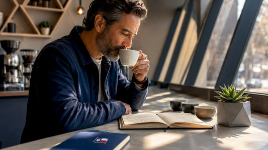 Man tasting coffee in Texas café