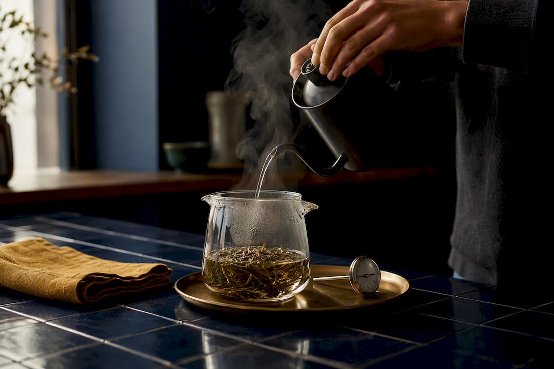 Tea brewing with visible temperature control