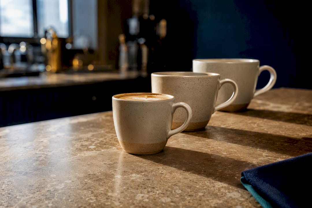 Three coffee cup sizes arranged by volume