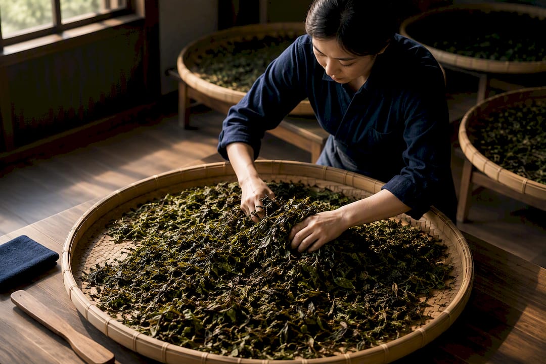 Tea leaves at different oxidation stages